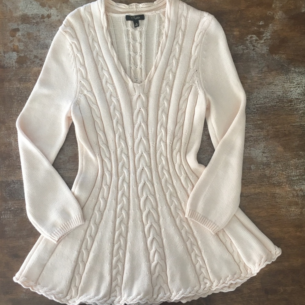 Cupido Long Sleeve V-neck Peplum Knit Sweater